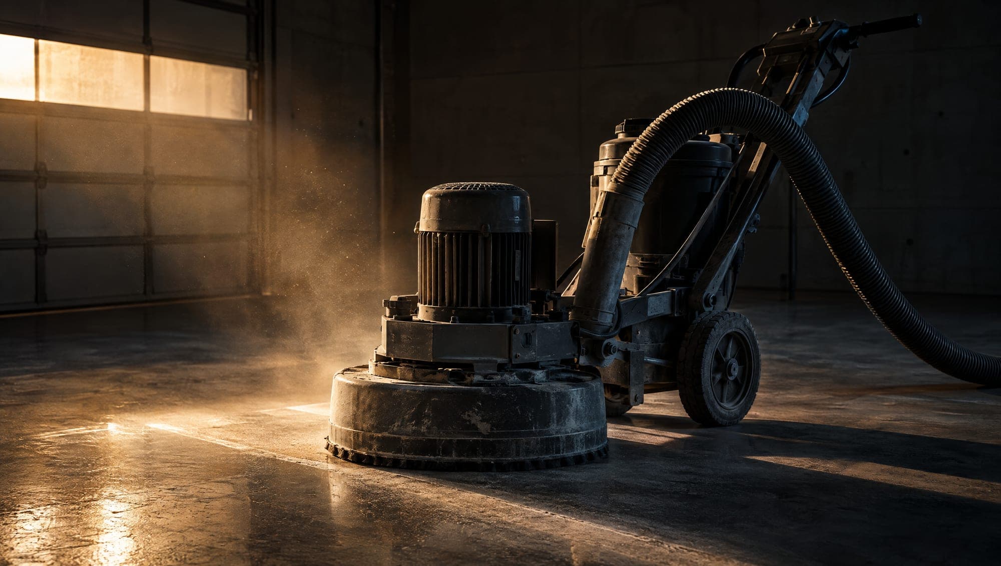 Diamond floor grinder preparing a concrete slab
